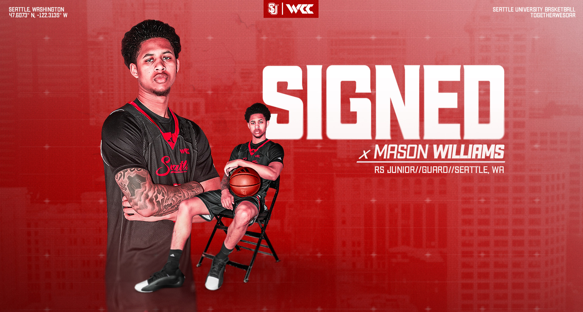 Graphic of new men's basketball signee Mason Williams..
