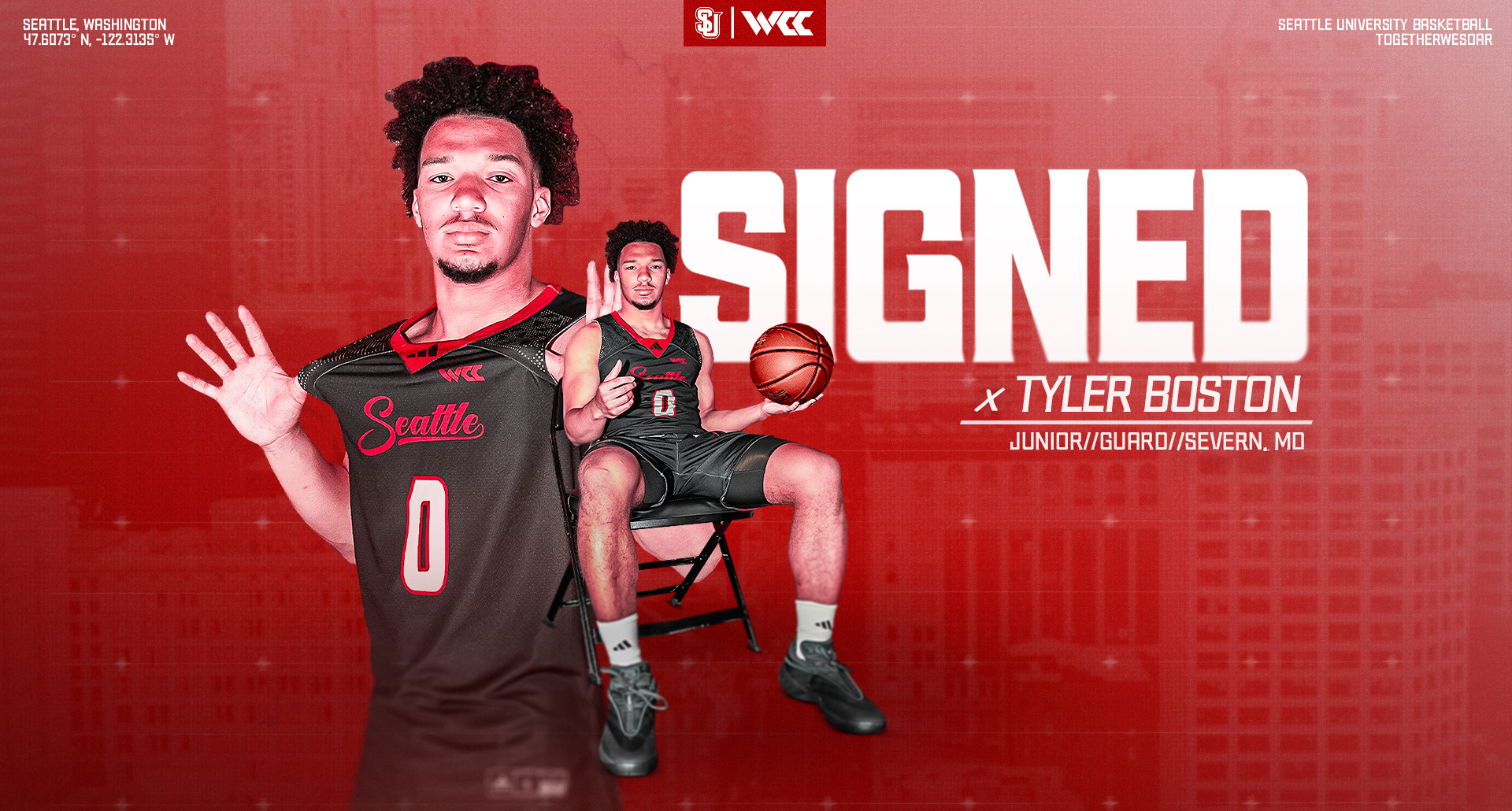 Graphic of new men's basketball signee Tyler Boston..